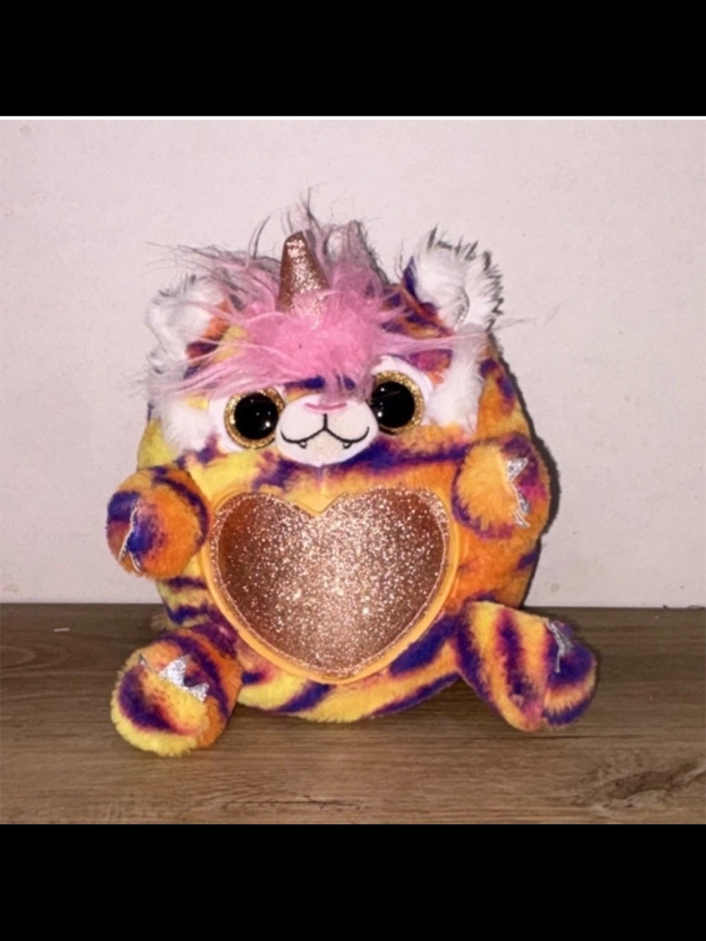 Plush Unicorn Tiger Heart Stuffed Animal - Pink, Orange & Purple